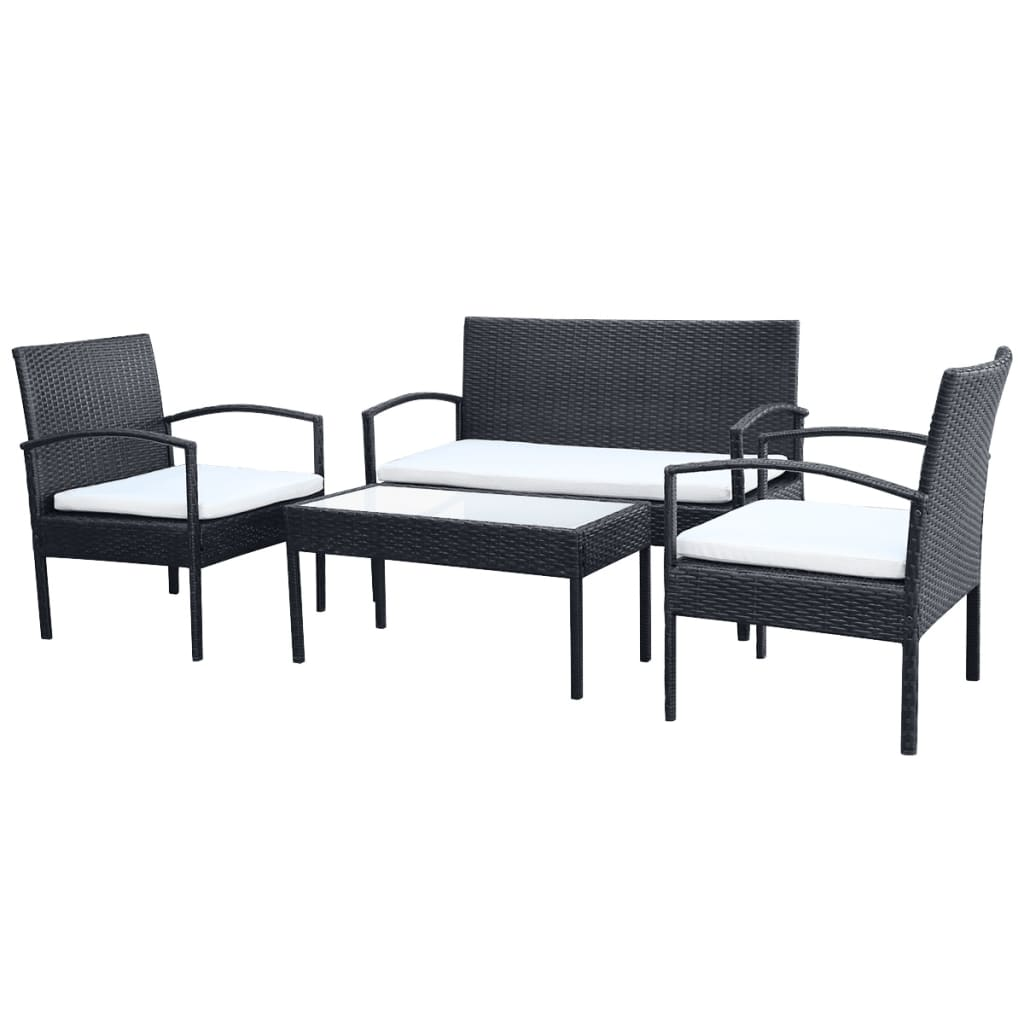 vidaXL 4 Piece Patio Lounge Set with Cushions Poly Rattan Black