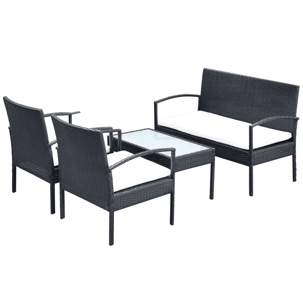 vidaXL 4 Piece Patio Lounge Set with Cushions Poly Rattan Black