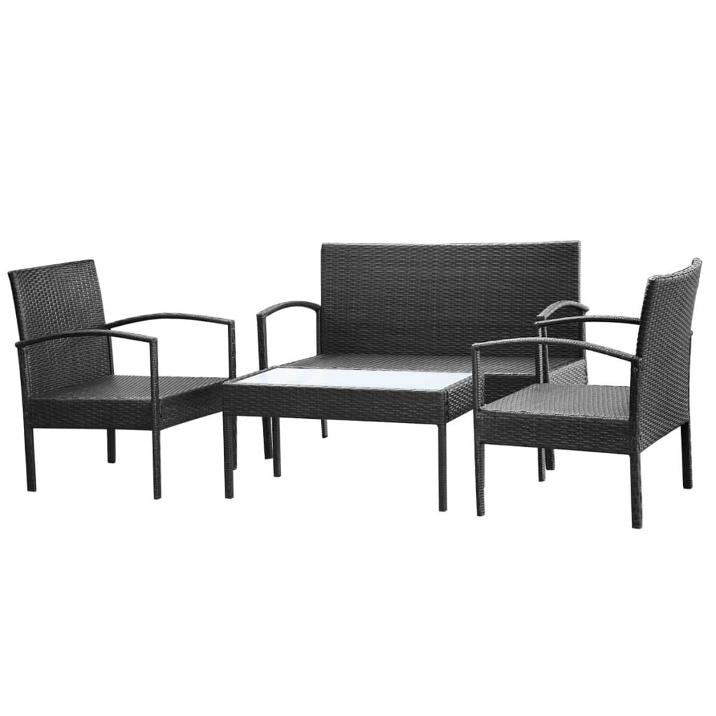 vidaXL 4 Piece Patio Lounge Set with Cushions Poly Rattan Black