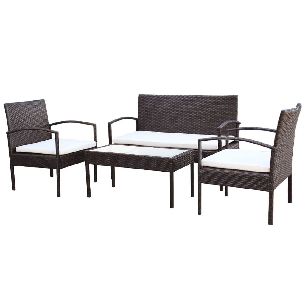 vidaXL 4 Piece Patio Lounge Set with Cushions Poly Rattan Brown