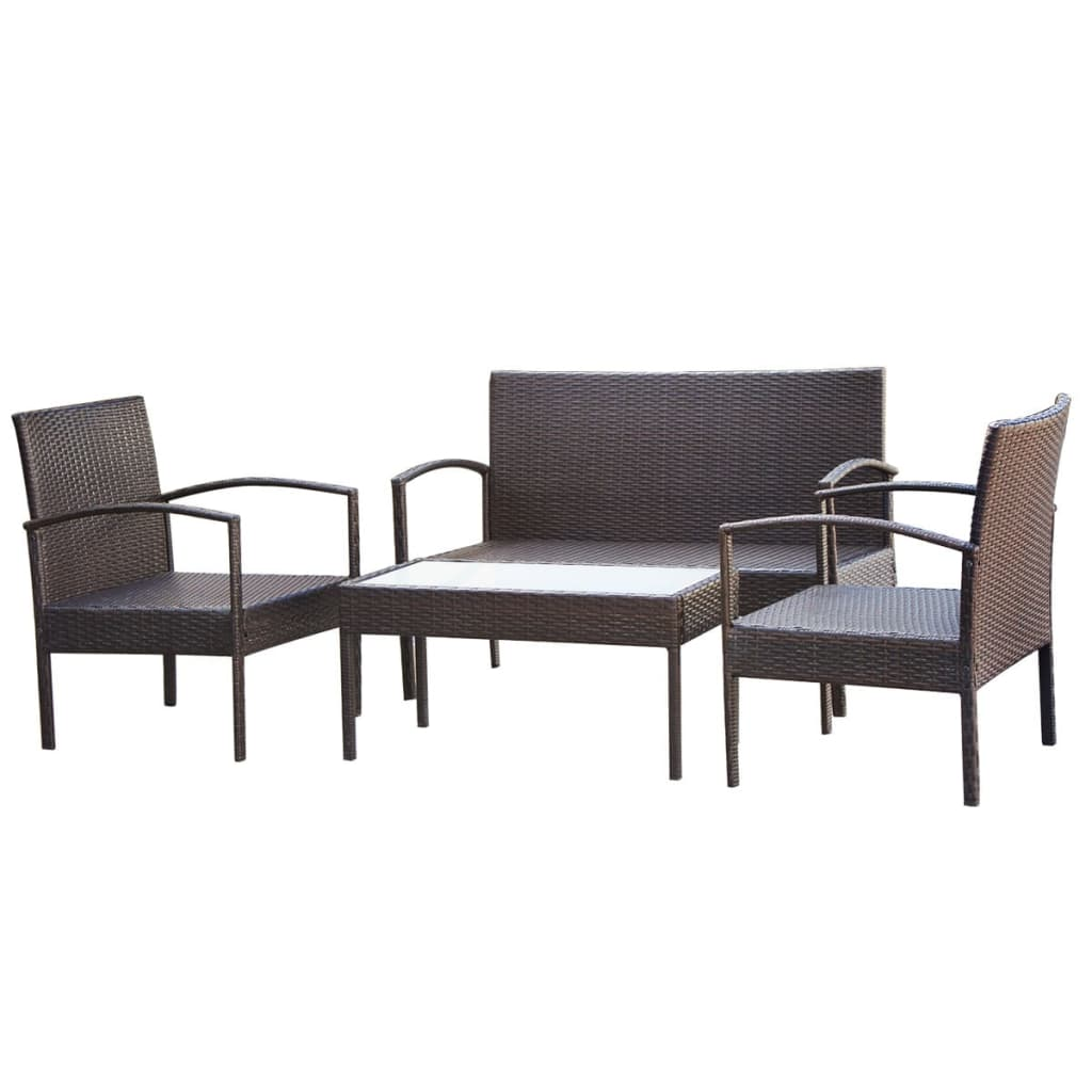 vidaXL 4 Piece Patio Lounge Set with Cushions Poly Rattan Brown