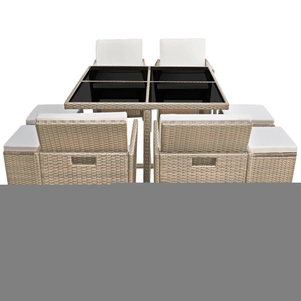 vidaXL 9 Piece Patio Dining Set with Cushions Poly Rattan Beige