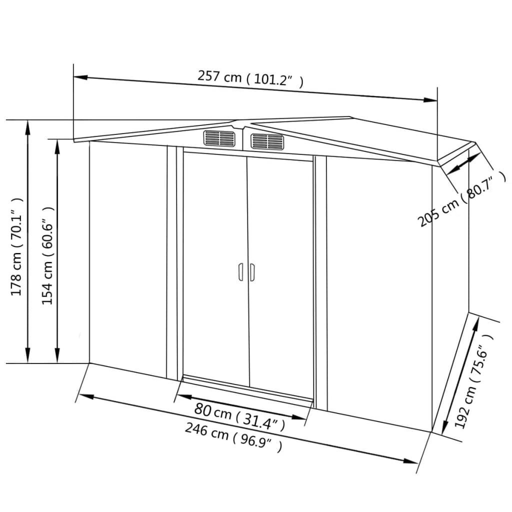 vidaXL Garden Storage Shed Green Metal 101.2"x80.7"x70.1"