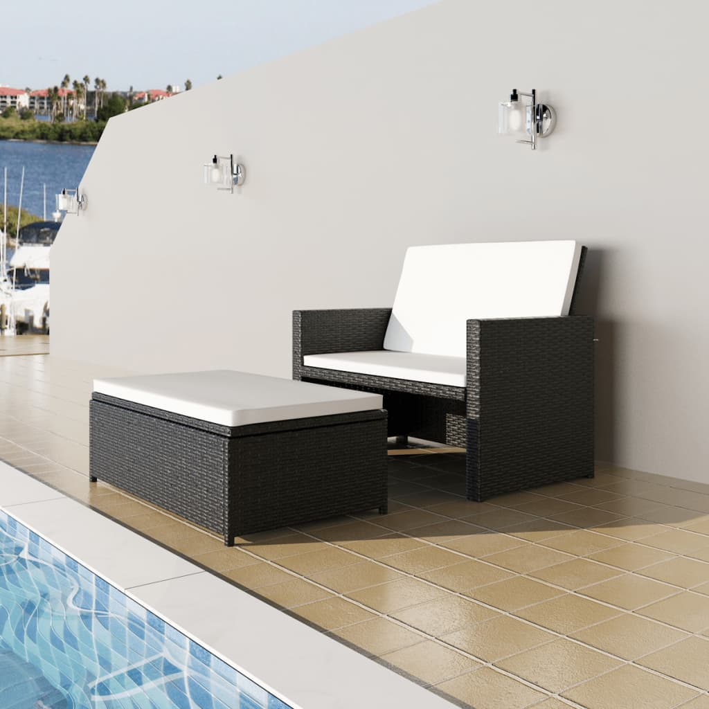 vidaXL 2 Piece Patio Lounge Set with Cushions Poly Rattan Black