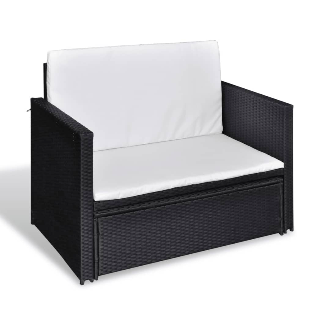 vidaXL 2 Piece Patio Lounge Set with Cushions Poly Rattan Black