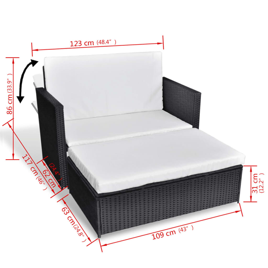 vidaXL 2 Piece Patio Lounge Set with Cushions Poly Rattan Black