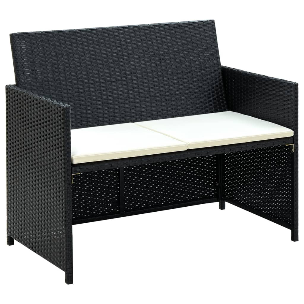 vidaXL 4 Piece Patio Lounge with Cushions Set Poly Rattan Black