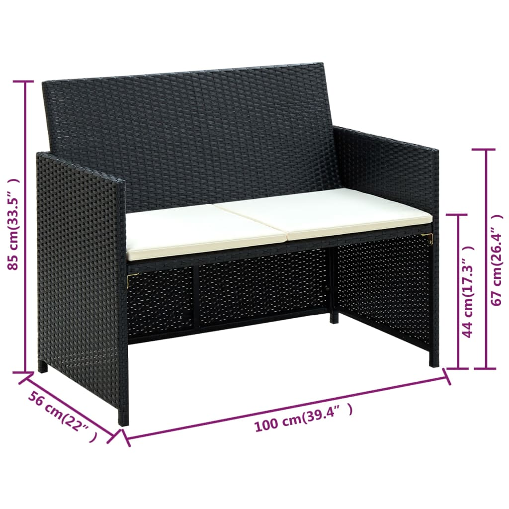 vidaXL 4 Piece Patio Lounge with Cushions Set Poly Rattan Black