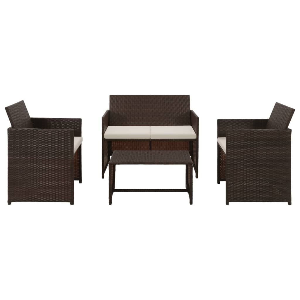 vidaXL 4 Piece Patio Lounge with Cushions Set Poly Rattan Brown