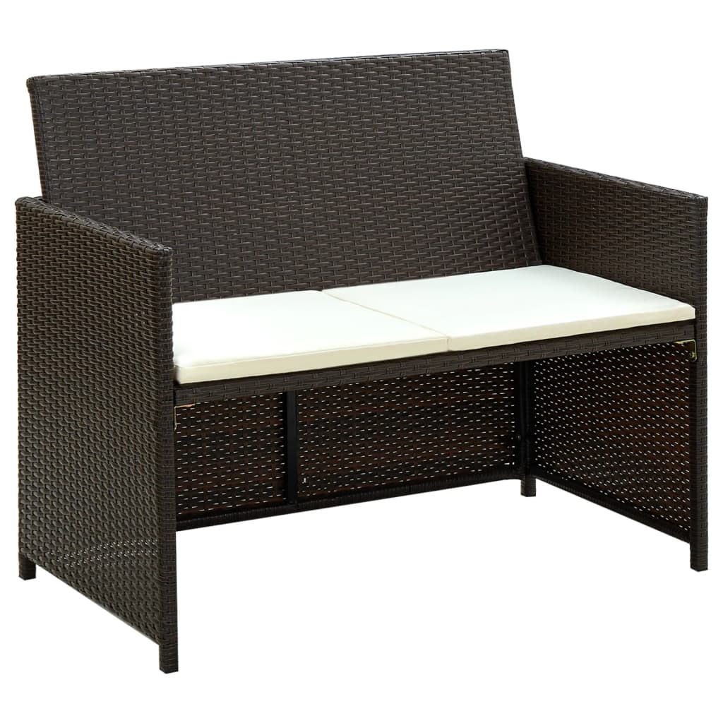 vidaXL 4 Piece Patio Lounge with Cushions Set Poly Rattan Brown