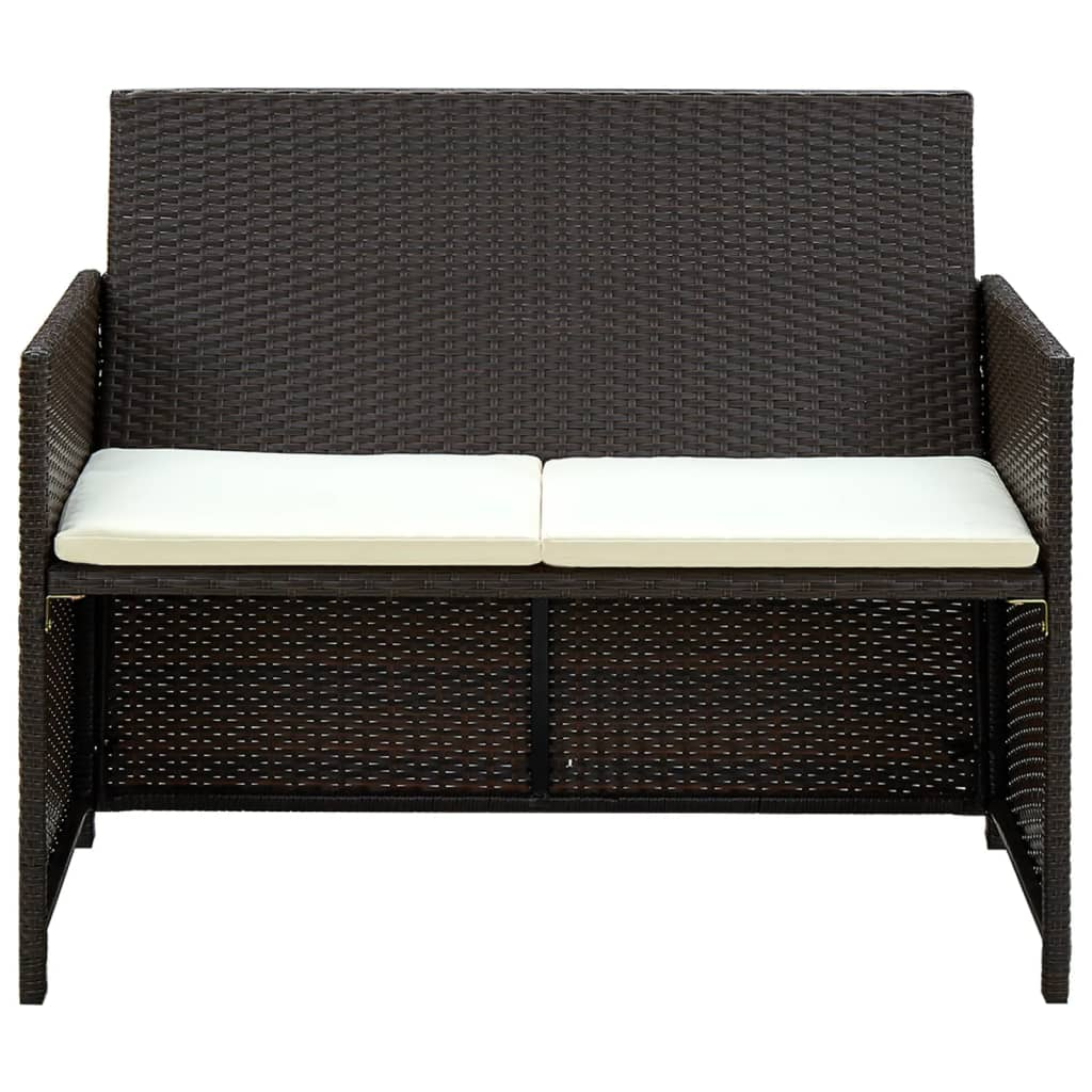 vidaXL 4 Piece Patio Lounge with Cushions Set Poly Rattan Brown