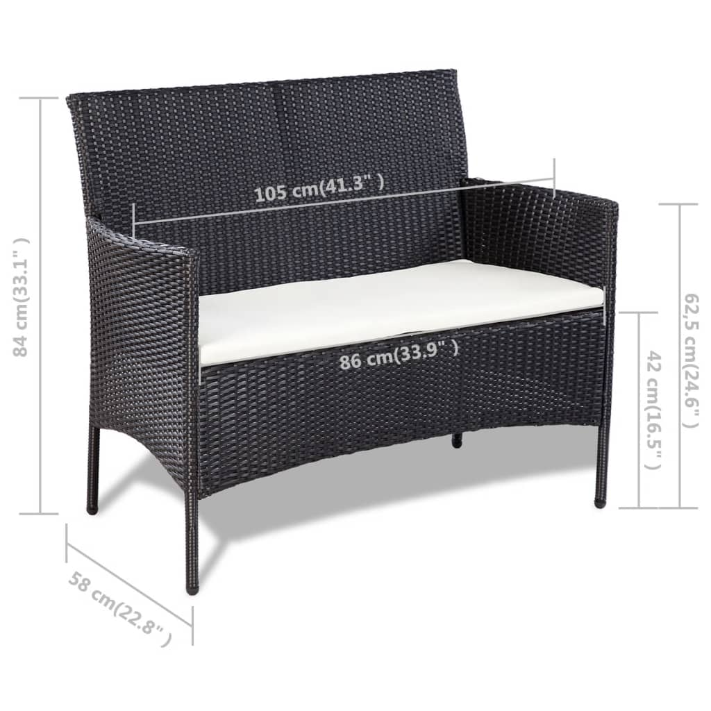 vidaXL 4 Piece Patio Lounge Set with Cushions Poly Rattan Black