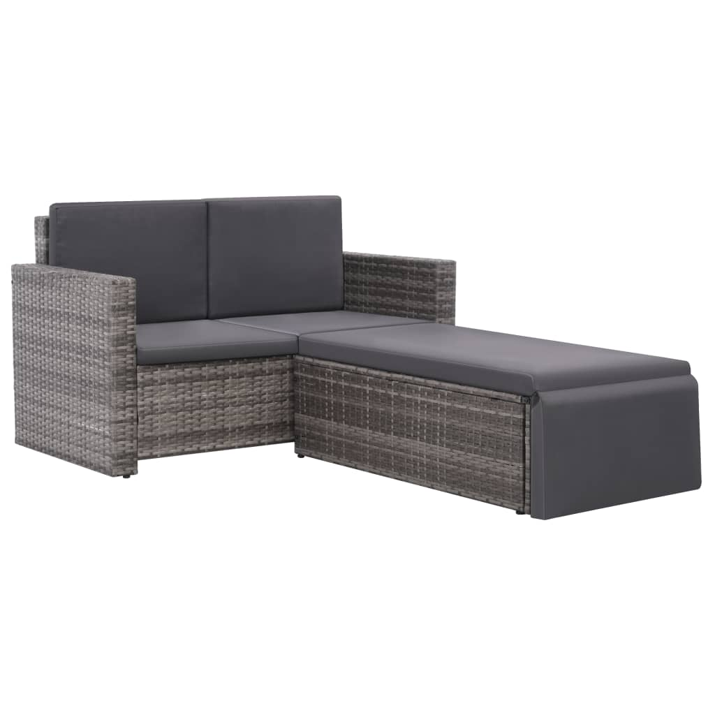 vidaXL 2 Piece Patio Lounge Set with Cushions Poly Rattan Gray