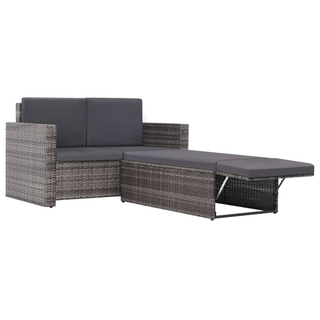 vidaXL 2 Piece Patio Lounge Set with Cushions Poly Rattan Gray