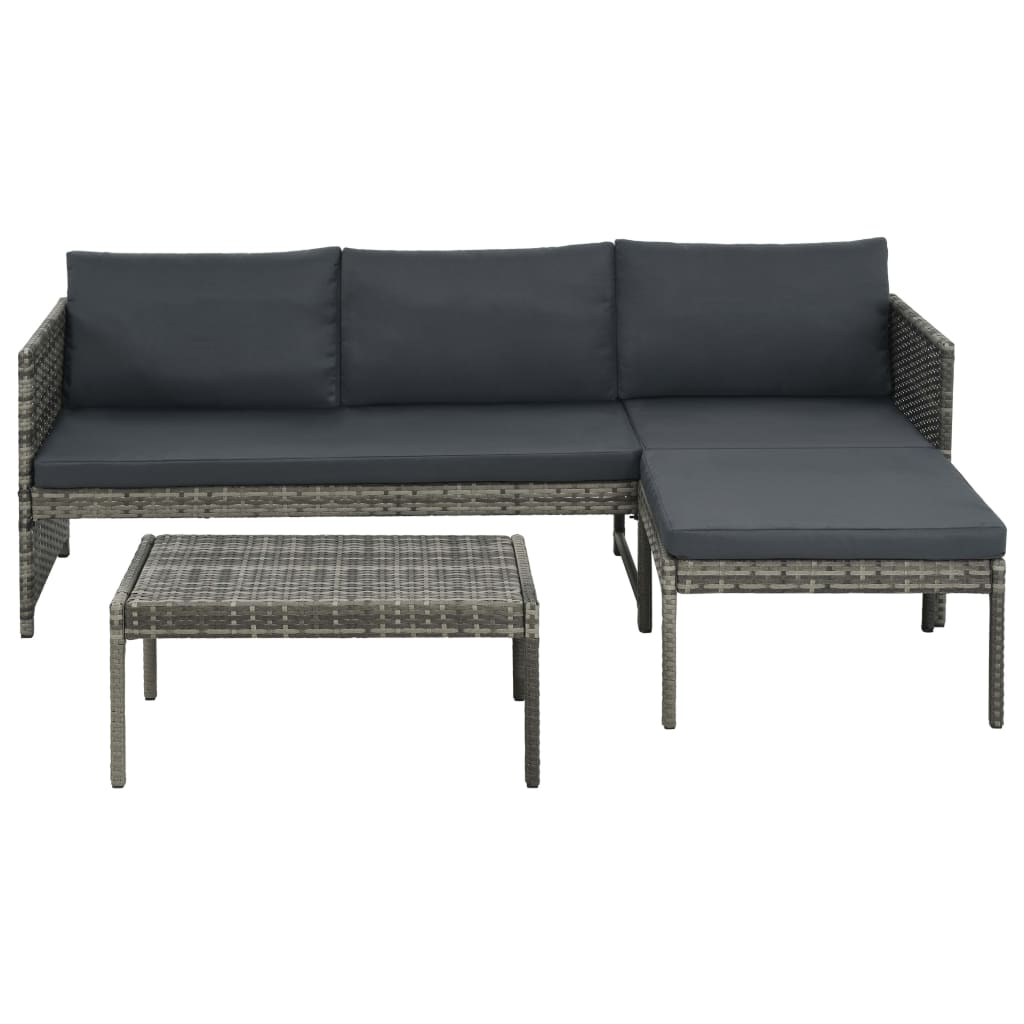 vidaXL 3 Piece Patio Lounge Set with Cushions Poly Rattan Gray