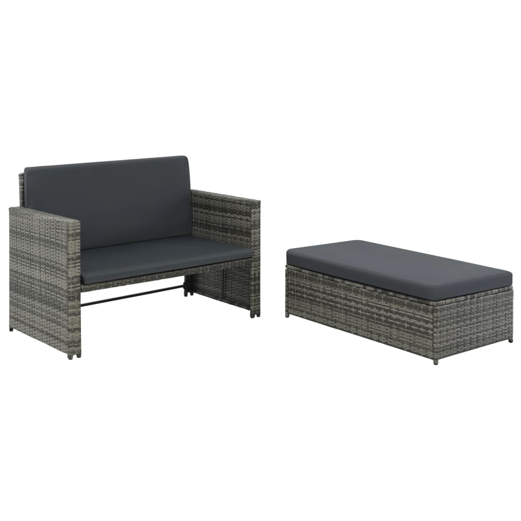 vidaXL 2 Piece Patio Lounge Set with Cushions Poly Rattan Gray