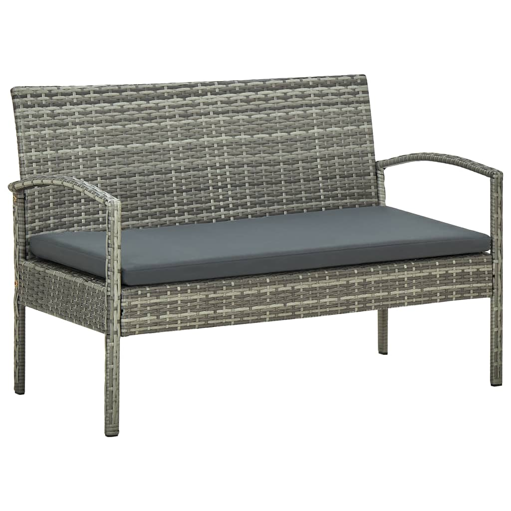 vidaXL 4 Piece Patio Lounge Set with Cushions Poly Rattan Gray