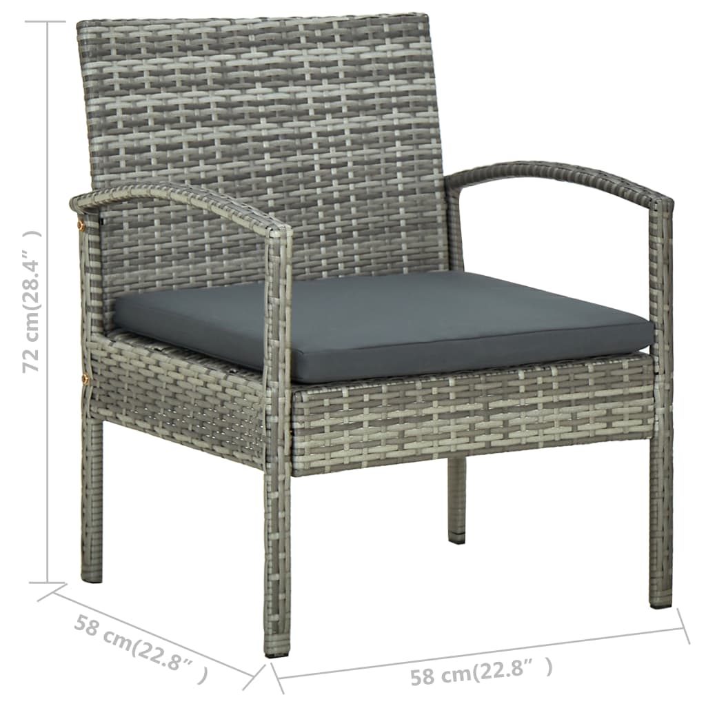 vidaXL 4 Piece Patio Lounge Set with Cushions Poly Rattan Gray