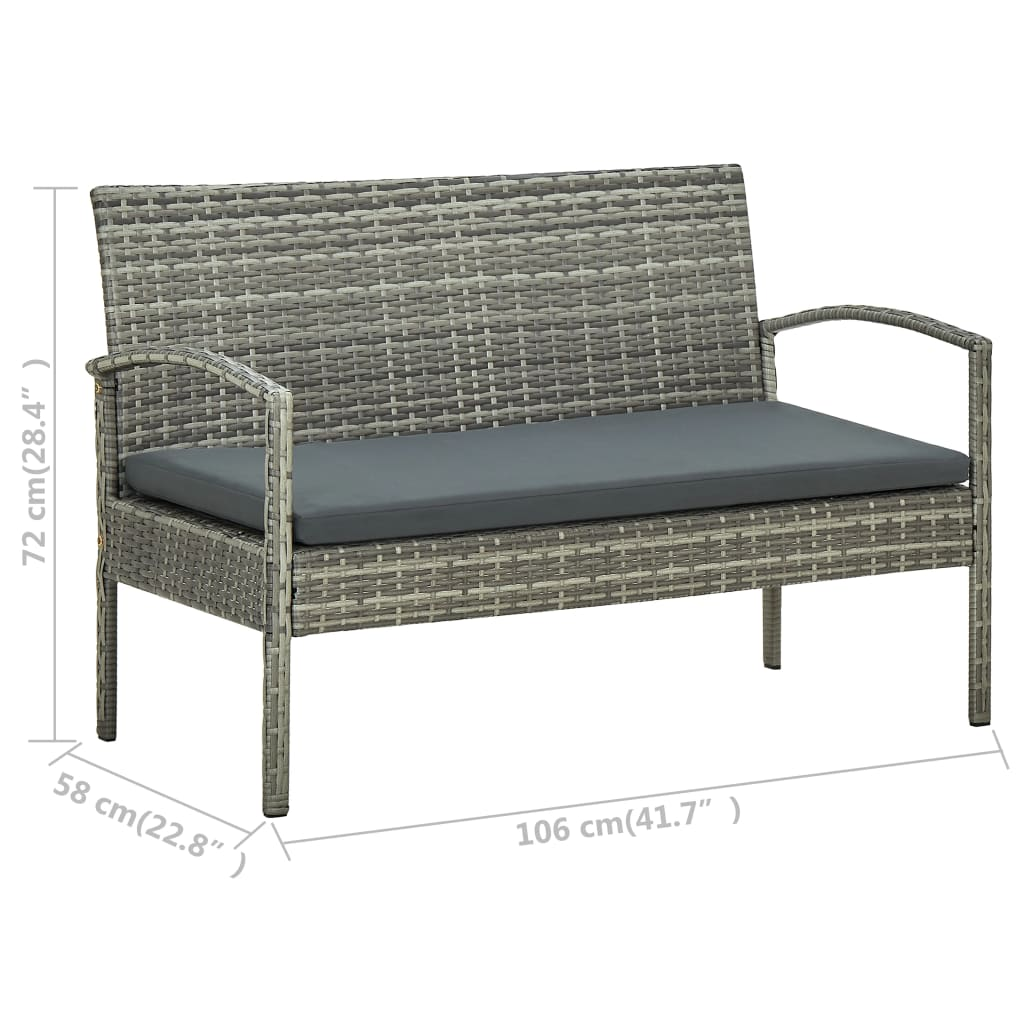 vidaXL 4 Piece Patio Lounge Set with Cushions Poly Rattan Gray