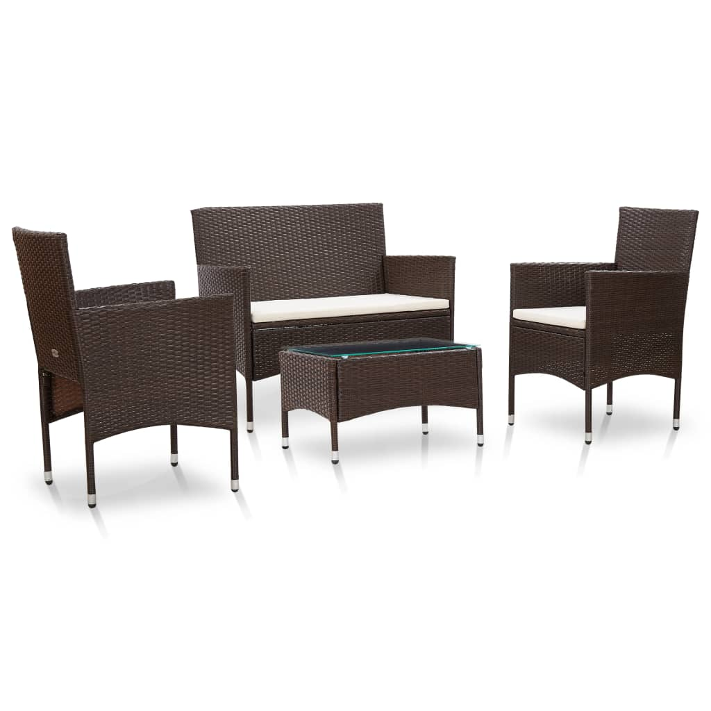 vidaXL 4 Piece Patio Lounge Set with Cushions Poly Rattan Brown