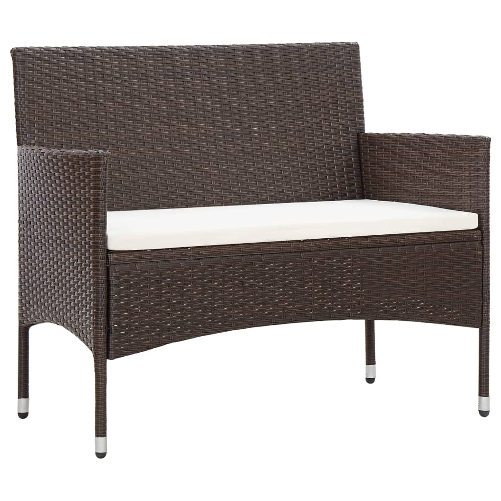 vidaXL 4 Piece Patio Lounge Set with Cushions Poly Rattan Brown