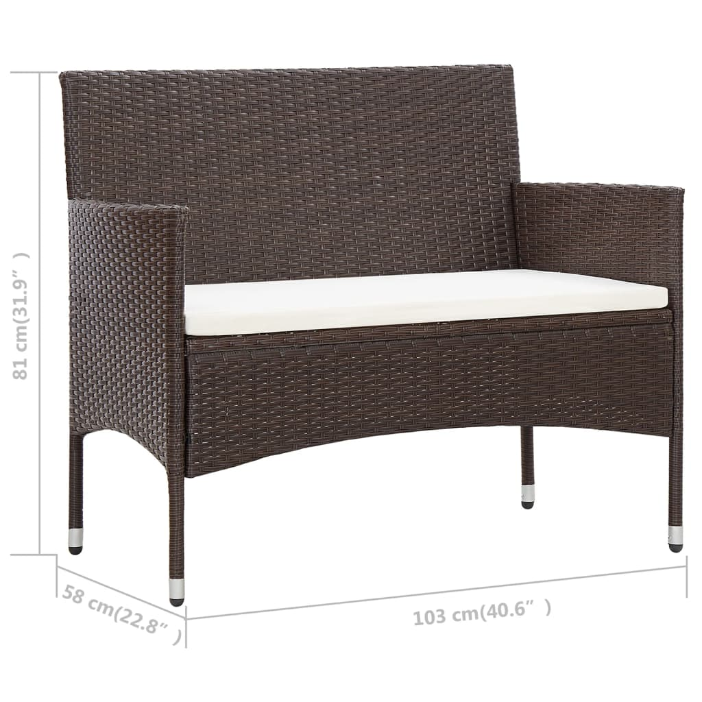 vidaXL 4 Piece Patio Lounge Set with Cushions Poly Rattan Brown