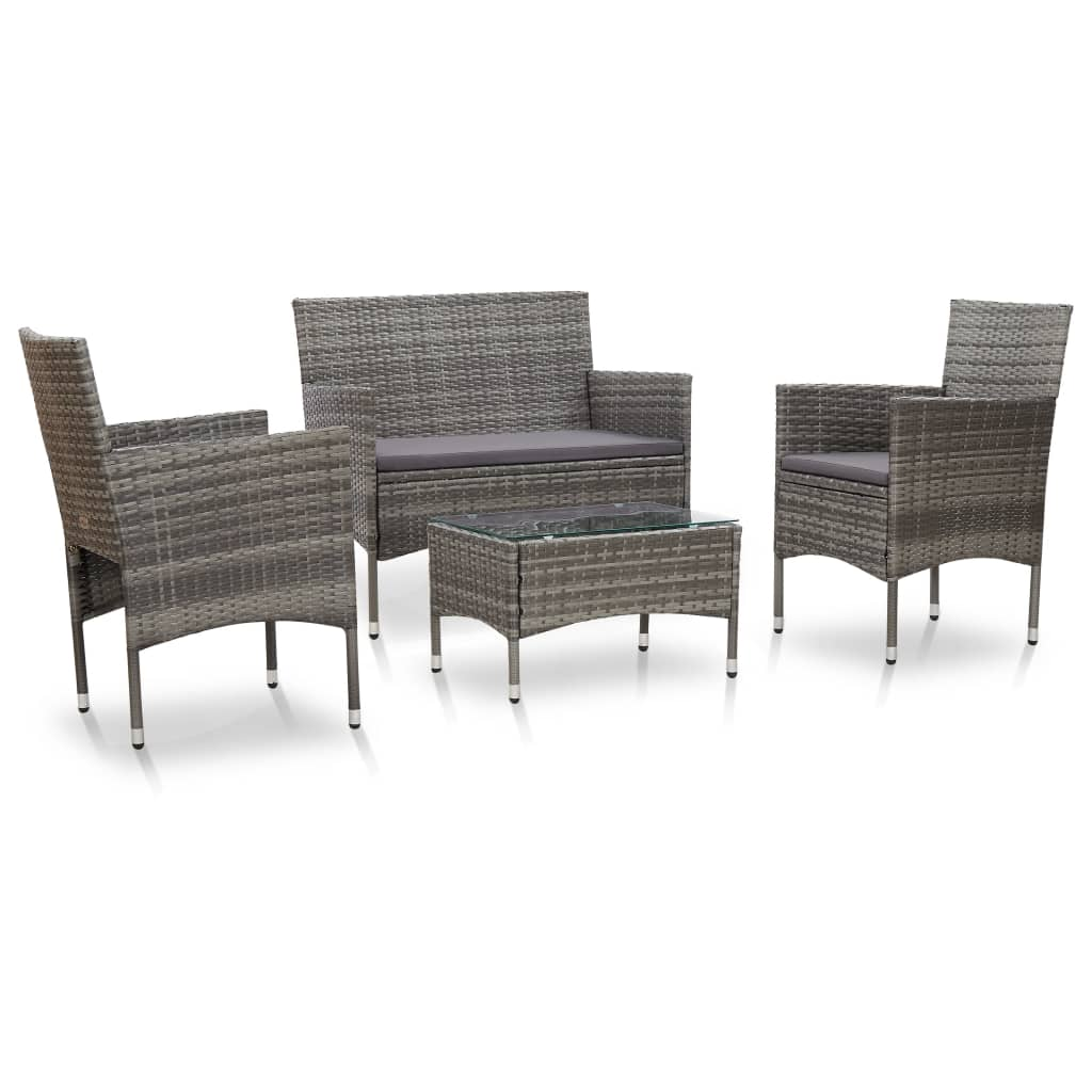 vidaXL 4 Piece Patio Lounge Set with Cushions Poly Rattan Gray