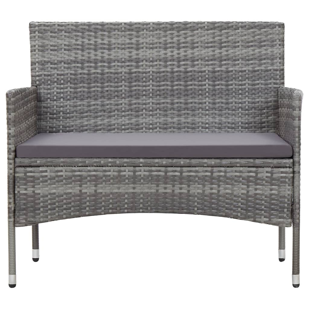 vidaXL 4 Piece Patio Lounge Set with Cushions Poly Rattan Gray