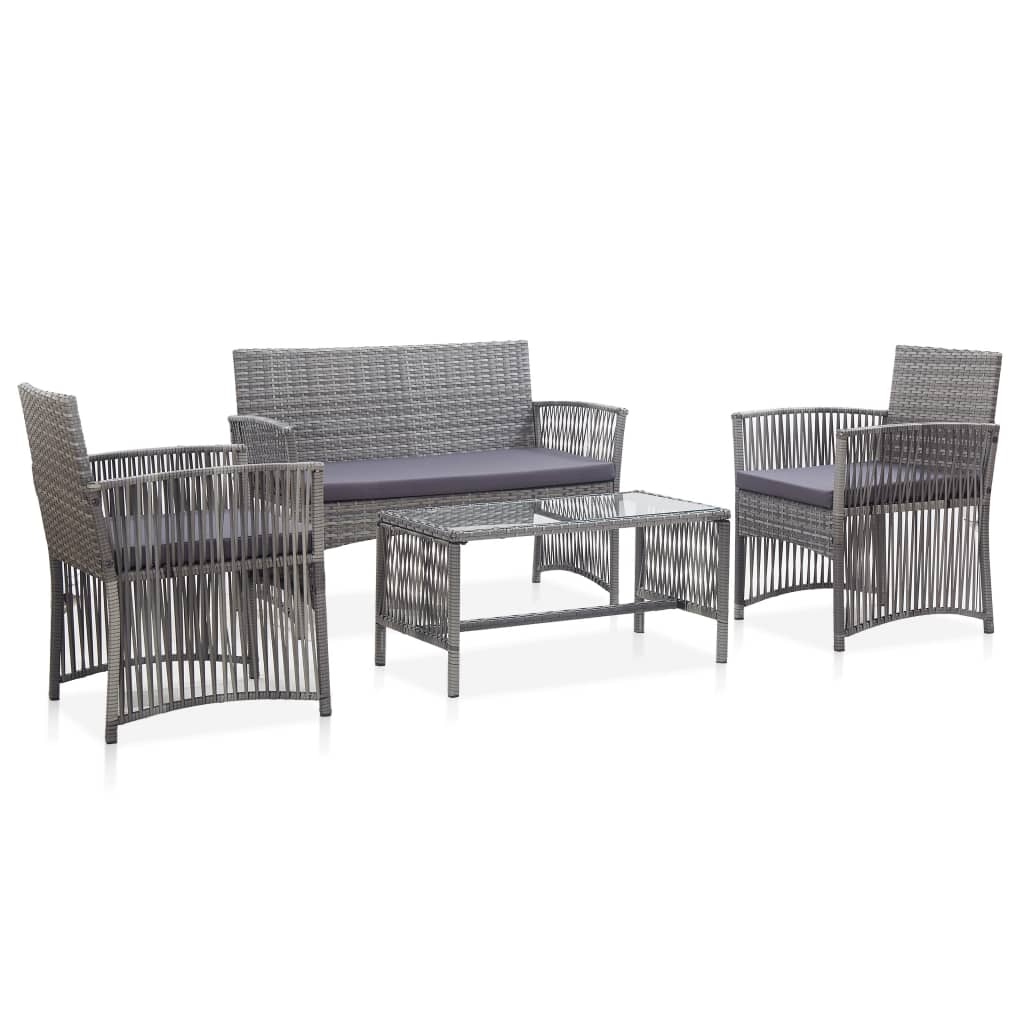 vidaXL 4 Piece Patio Lounge Set with Cushion Poly Rattan Anthracite