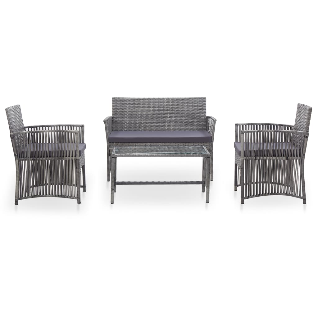 vidaXL 4 Piece Patio Lounge Set with Cushion Poly Rattan Anthracite