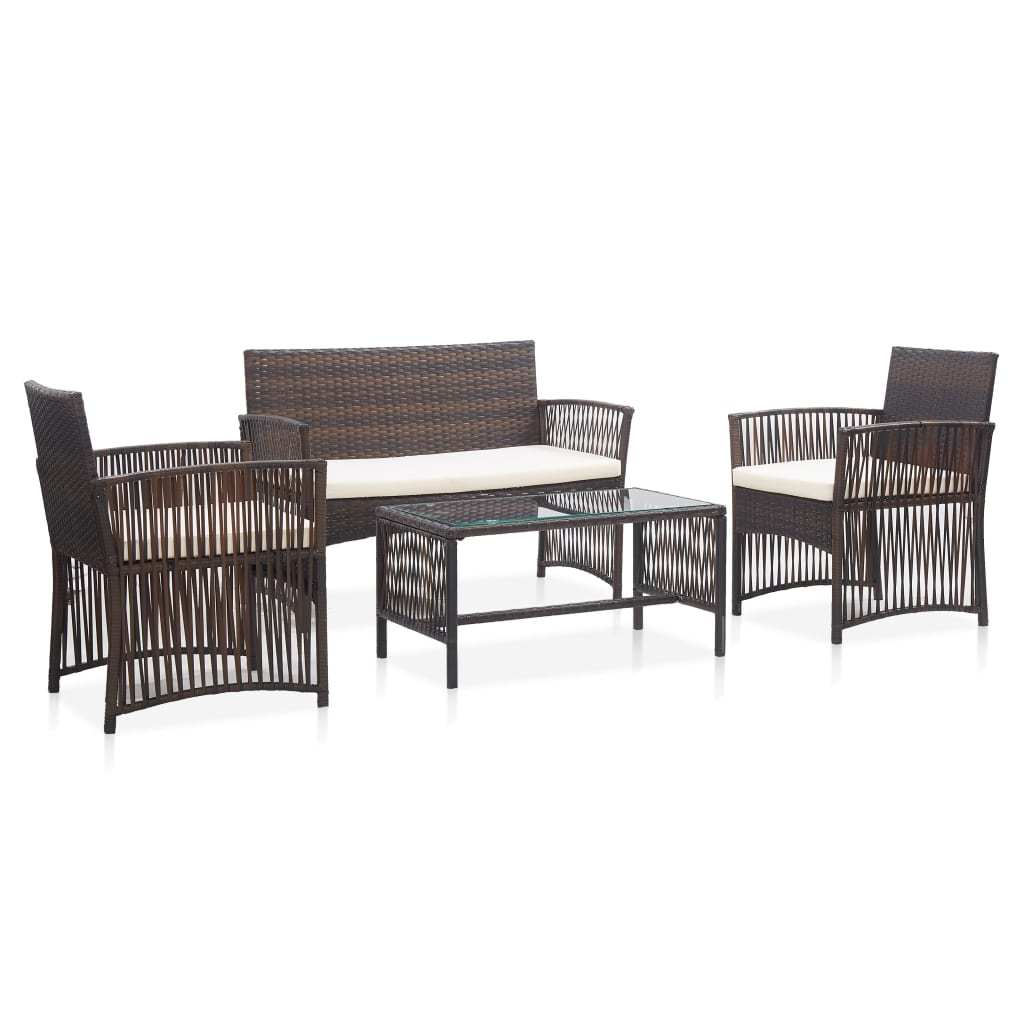 vidaXL 4 Piece Patio Lounge Set with Cushion Poly Rattan Brown