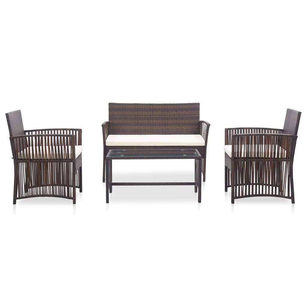 vidaXL 4 Piece Patio Lounge Set with Cushion Poly Rattan Brown