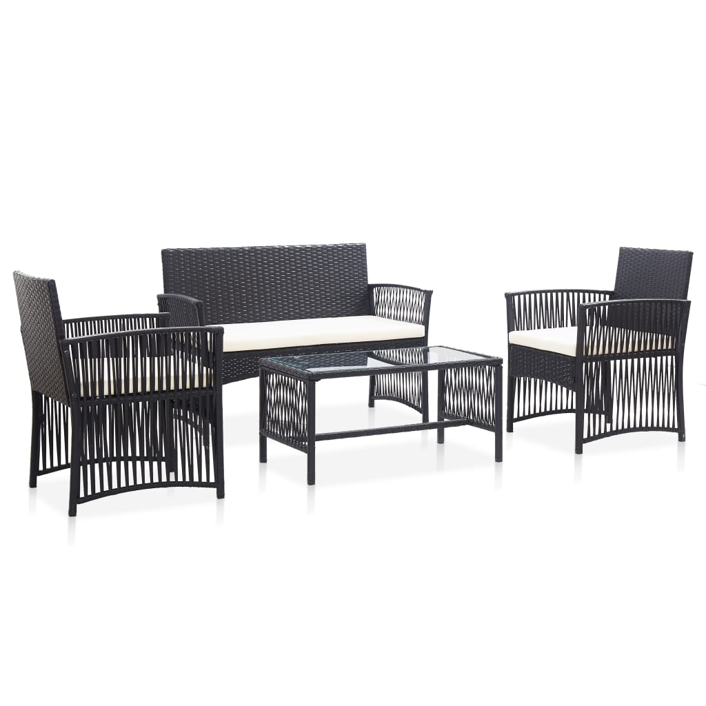 vidaXL 4 Piece Patio Lounge Set with Cushion Poly Rattan Black