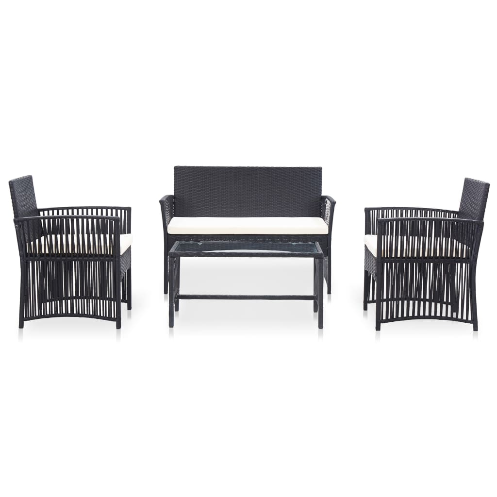 vidaXL 4 Piece Patio Lounge Set with Cushion Poly Rattan Black