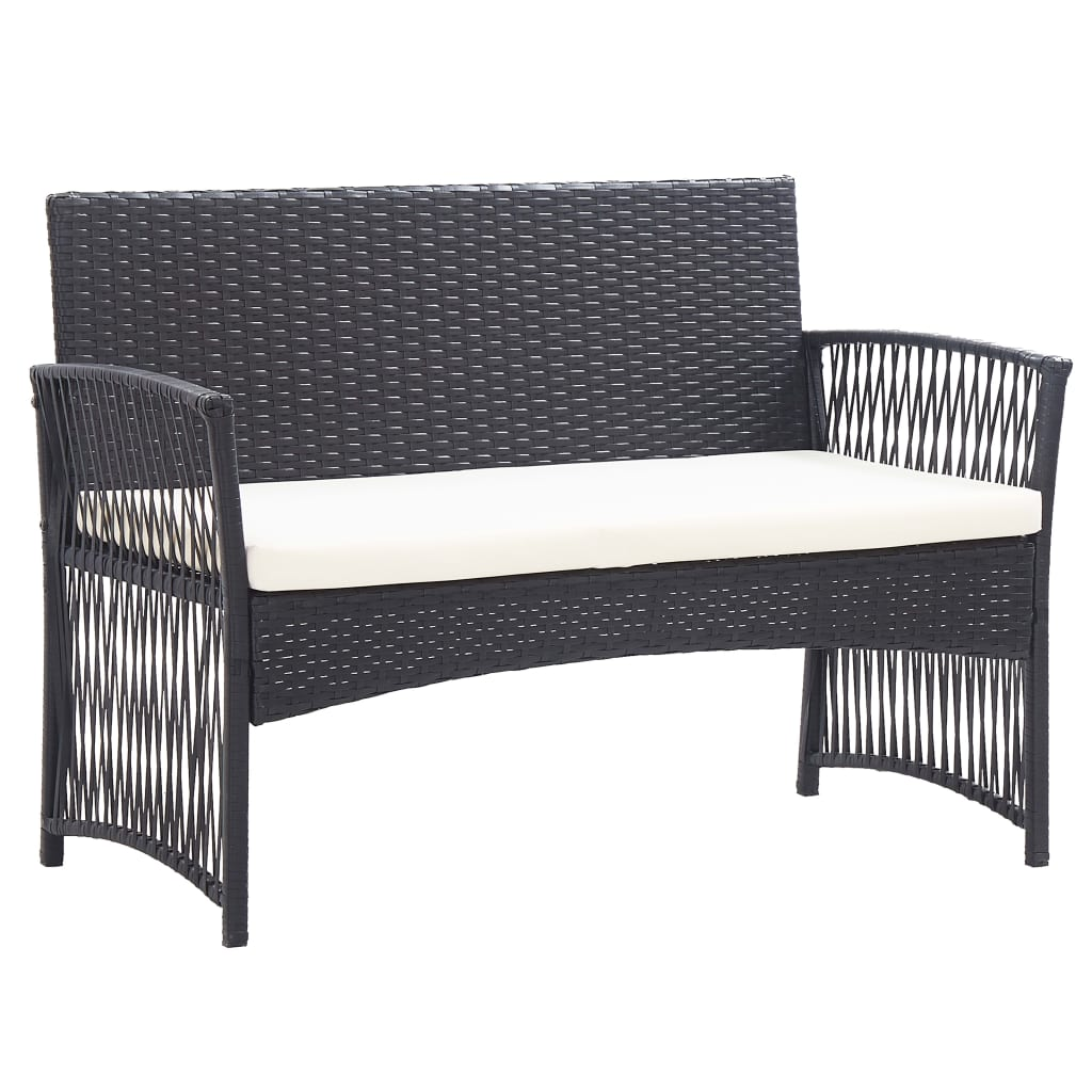 vidaXL 4 Piece Patio Lounge Set with Cushion Poly Rattan Black