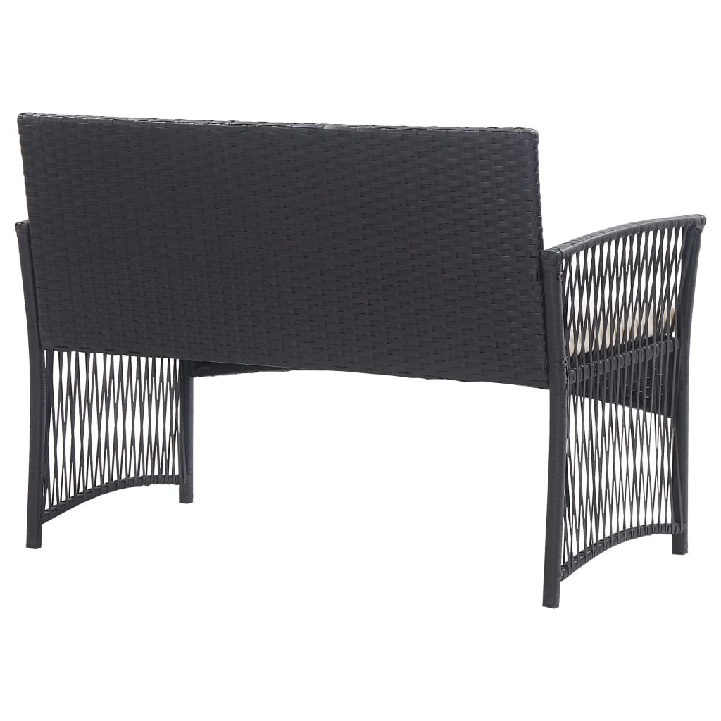 vidaXL 4 Piece Patio Lounge Set with Cushion Poly Rattan Black