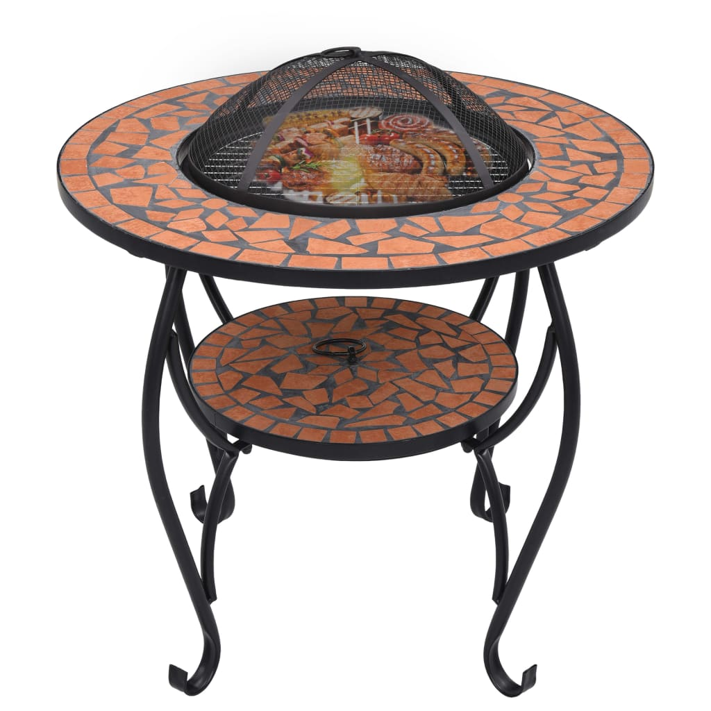 vidaXL Mosaic Fire Pit Table Terracotta 26.8" Ceramic