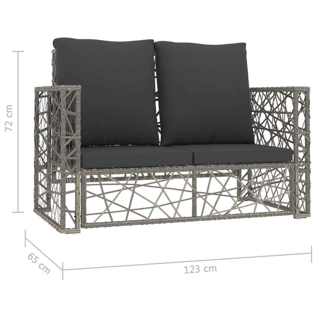 vidaXL 2 Piece Patio Lounge Set with Cushions Poly Rattan Gray