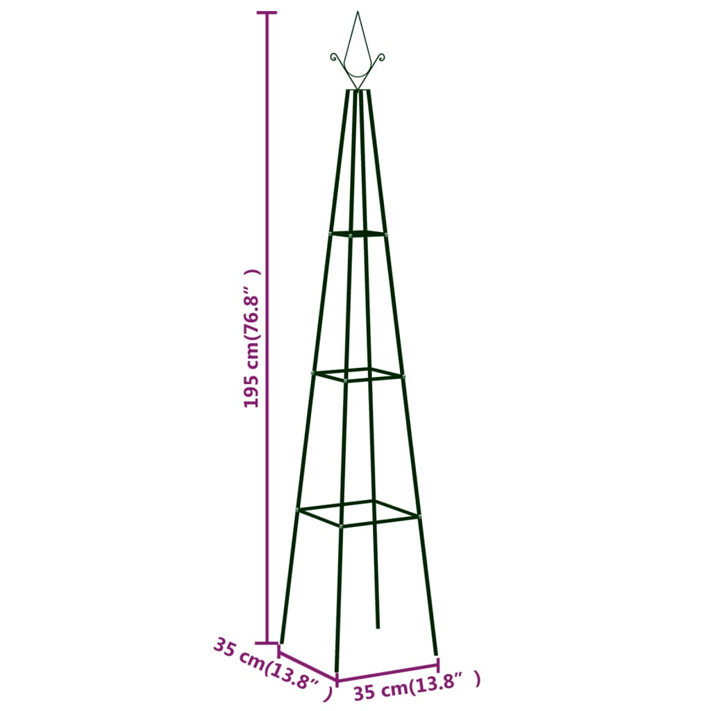 vidaXL Garden Climbing Plant Racks 2 pcs Dark Green 13.8"x13.8"x76.8" Iron