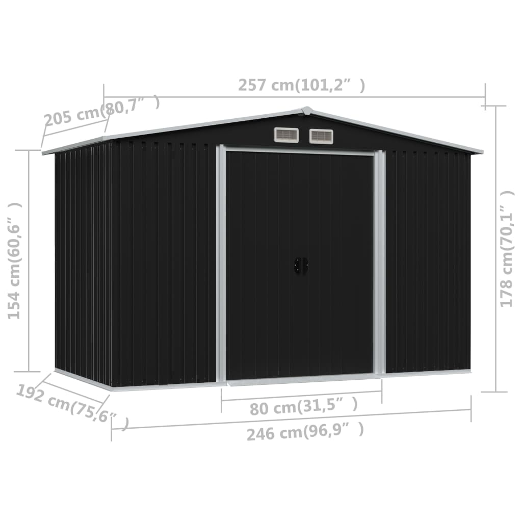 vidaXL Garden Storage Shed Anthracite Steel 101.2"x80.7"x70.1"