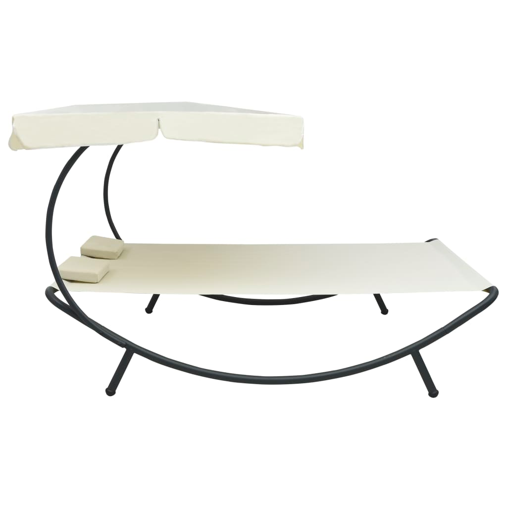 vidaXL Patio Lounge Bed with Canopy and Pillows Cream White