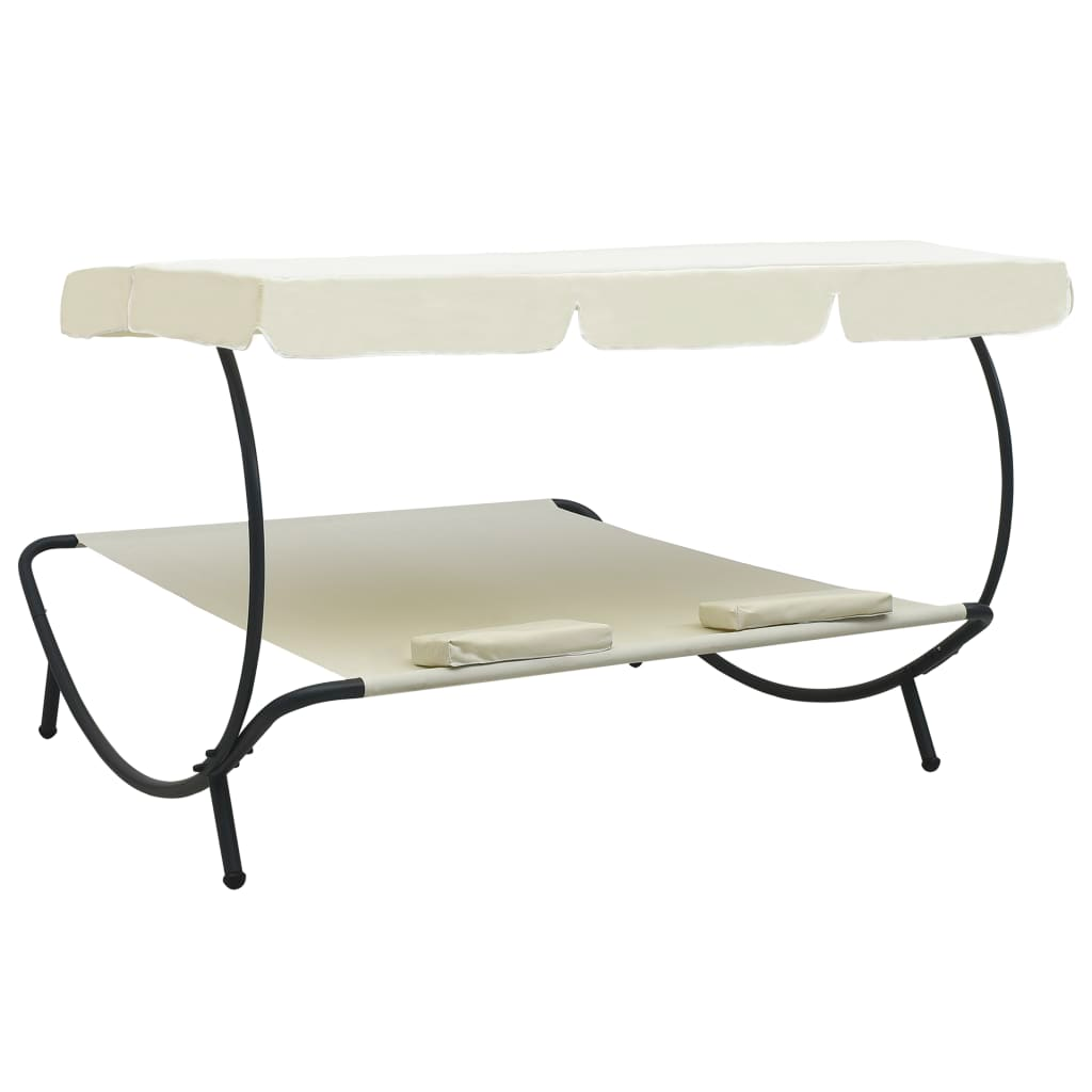 vidaXL Patio Lounge Bed with Canopy and Pillows Cream White