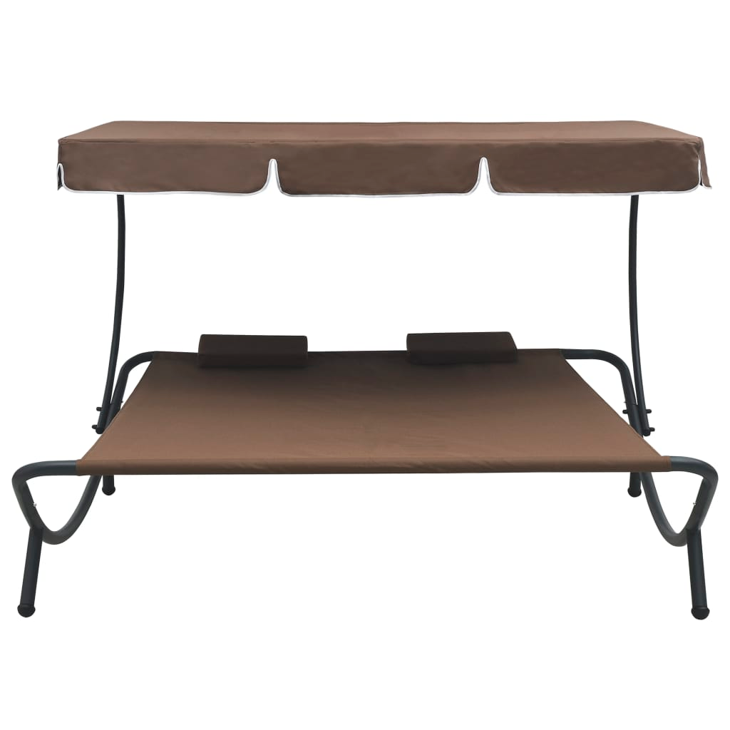 vidaXL Patio Lounge Bed with Canopy and Pillows Brown