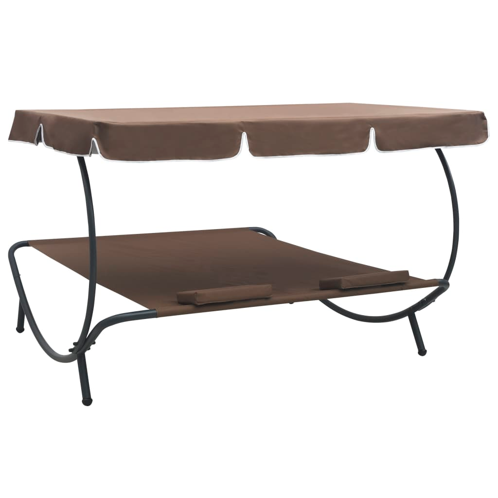 vidaXL Patio Lounge Bed with Canopy and Pillows Brown