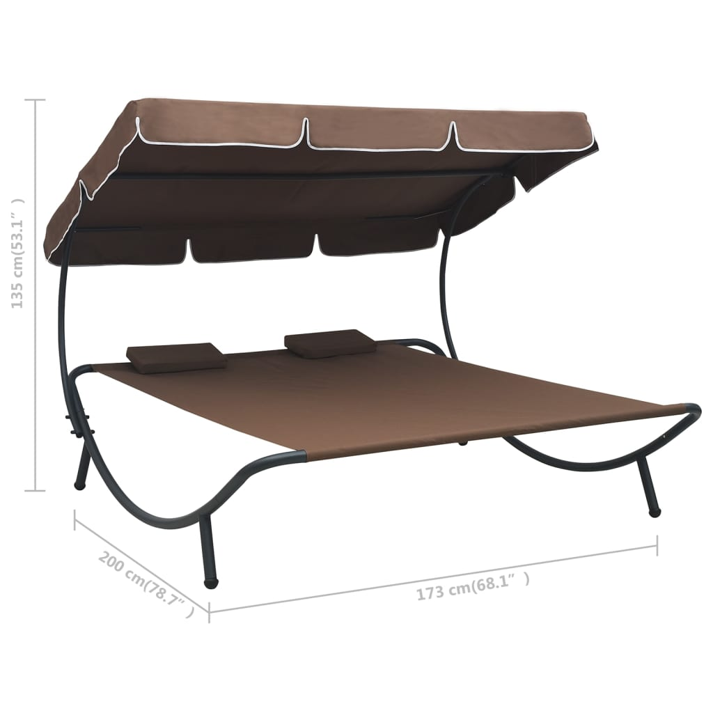 vidaXL Patio Lounge Bed with Canopy and Pillows Brown