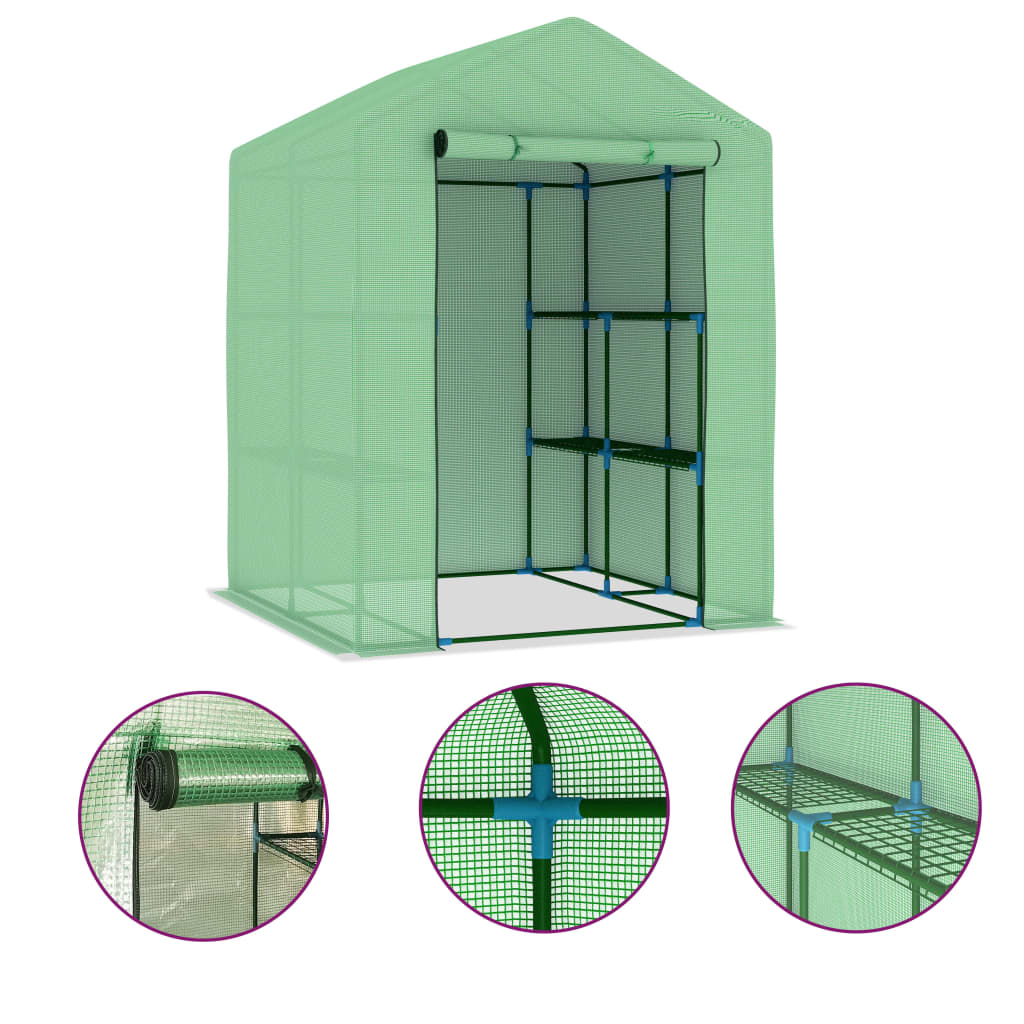 vidaXL Greenhouse with Shelves Steel 56.3"x56.3"x76.8"