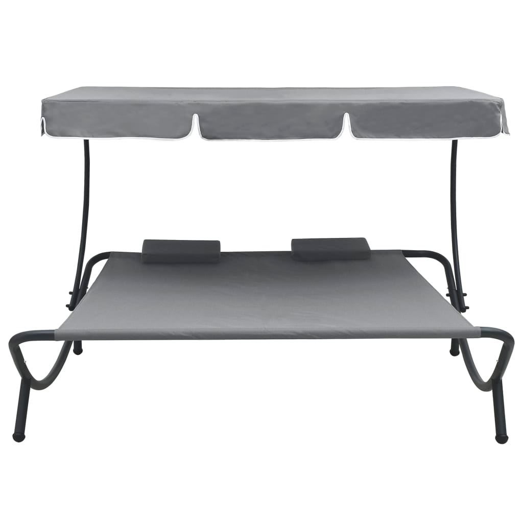 vidaXL Patio Lounge Bed with Canopy and Pillows Gray