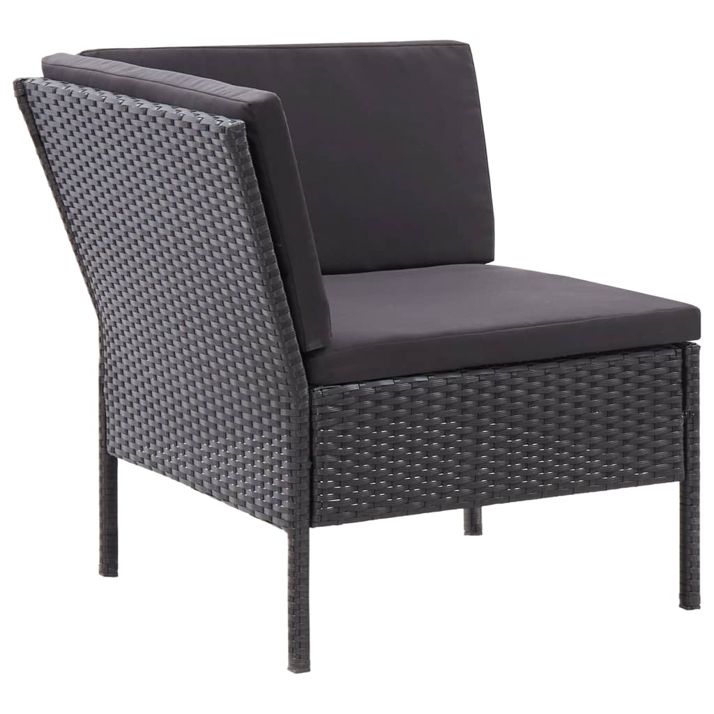 vidaXL 3 Piece Patio Lounge Set with Cushions Poly Rattan Black