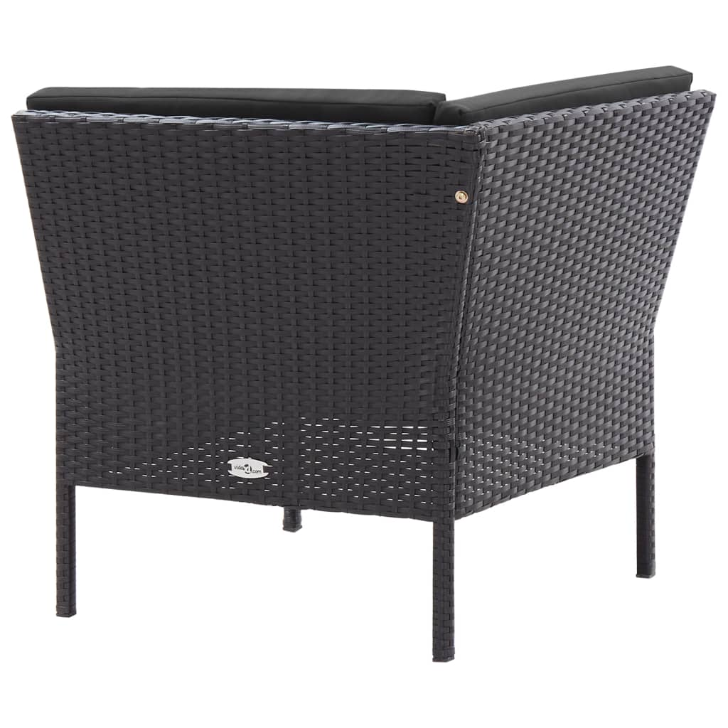 vidaXL 3 Piece Patio Lounge Set with Cushions Poly Rattan Black