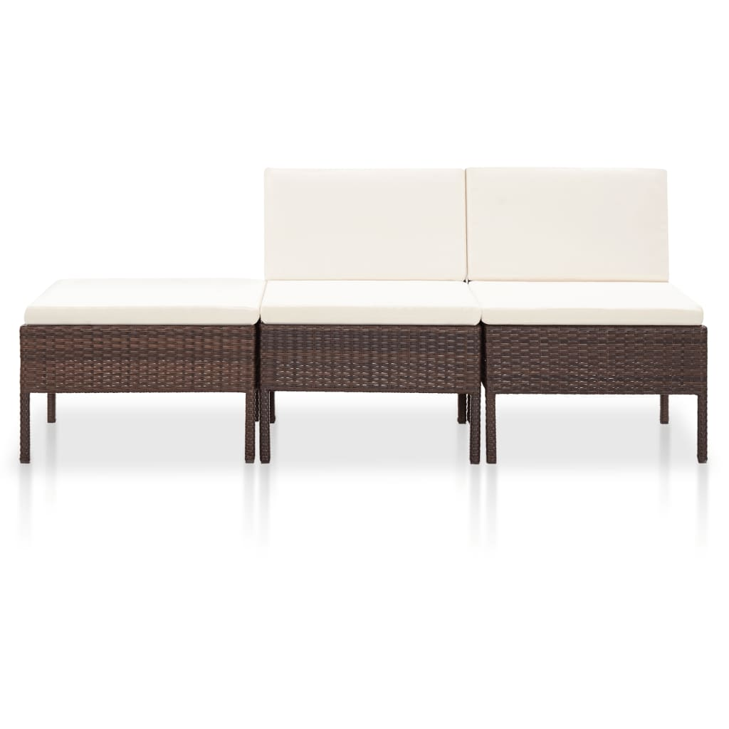 vidaXL 3 Piece Patio Lounge Set with Cushions Poly Rattan Brown